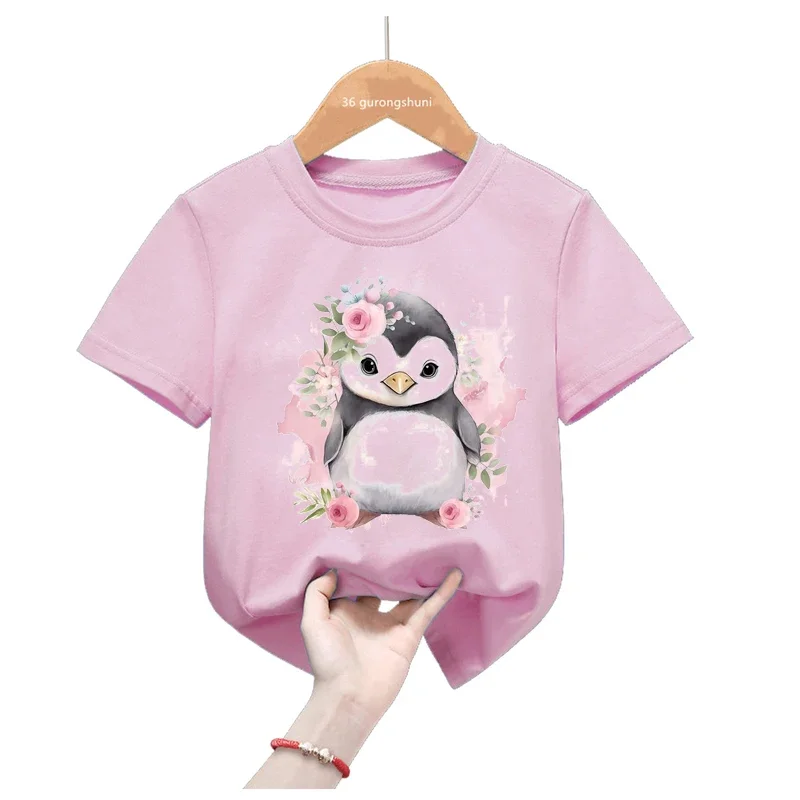 Kawaii T Shirt For Girls/Boys Zebra/Penguin/Panda/Deer/Frog Animal Print Tshirt Cute Kids Clothes Harajuku Summer Tops Tee Shirt