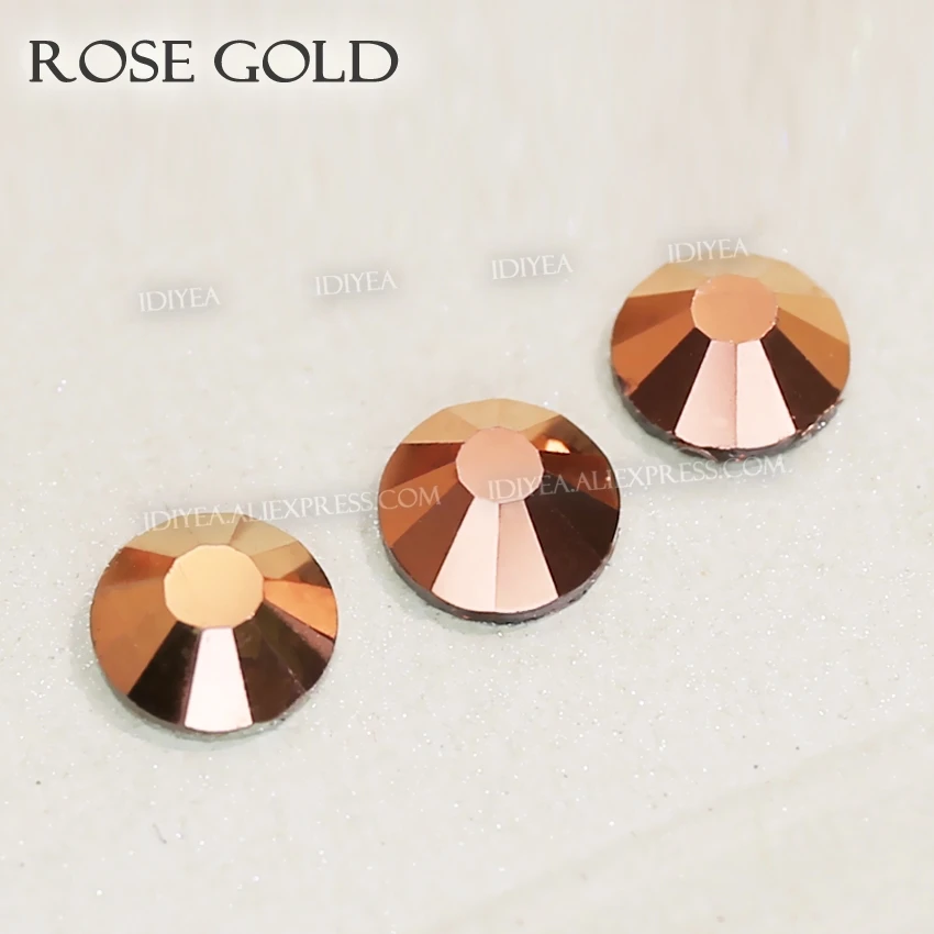 Rose Gold glass hot fix rhinestones strass crystals hotfix flatback stones for fabric garment wedding clothes costume glitters