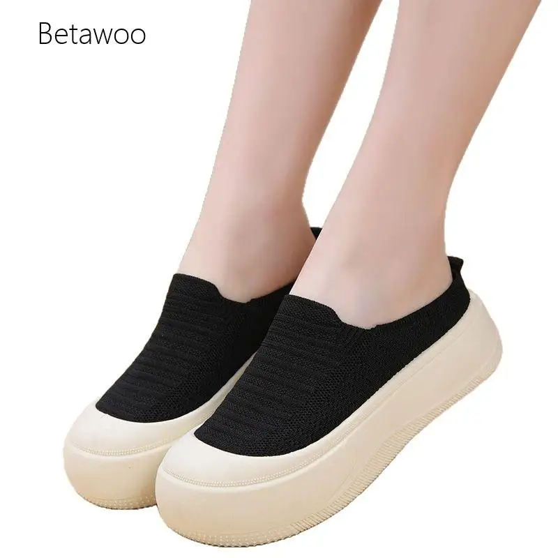 Simple Minimalist Solid-Color Chunky-Sole Backless Slides Ladies Lightweight Footwear