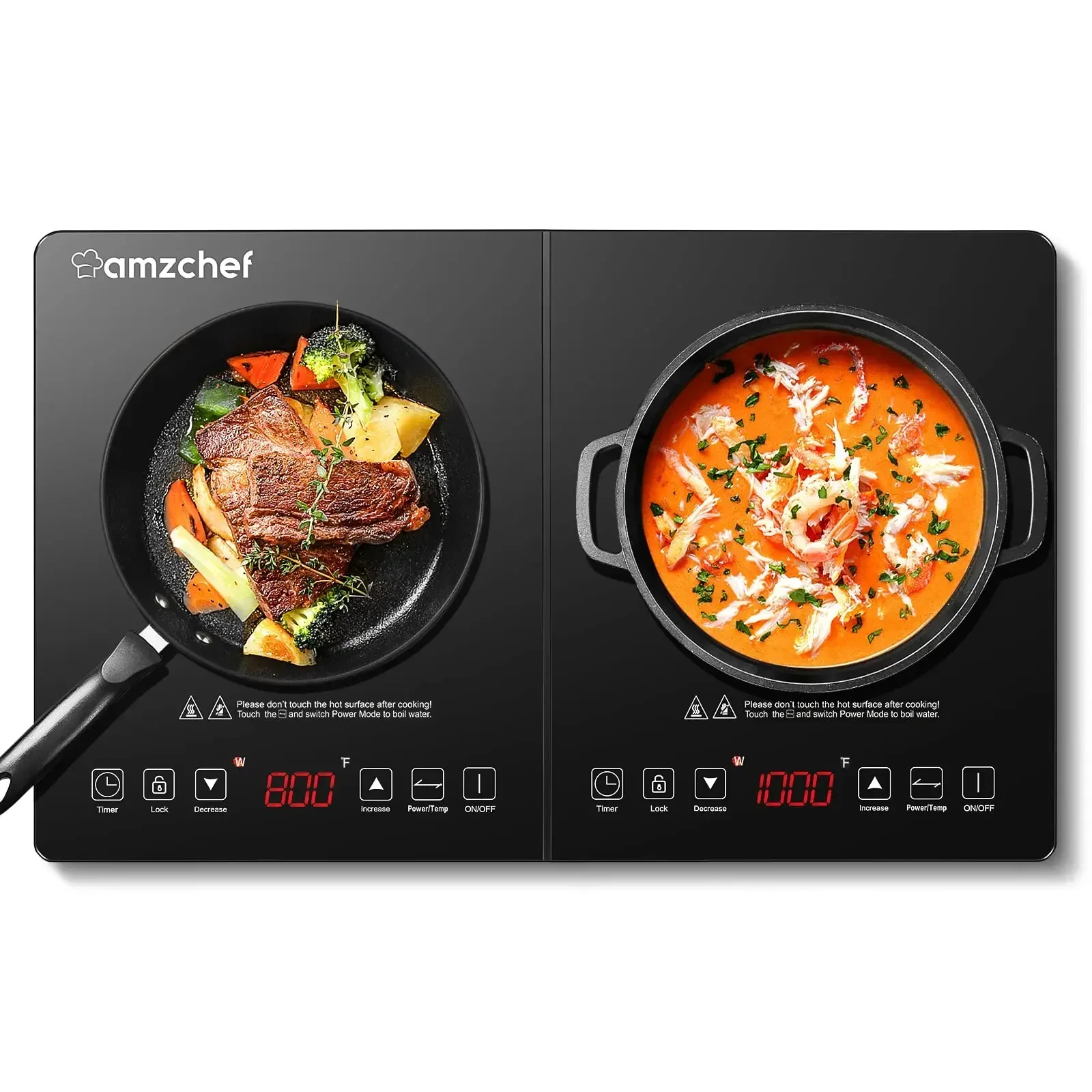 

Double Induction Cooktop AMZCHEF Induction Cooker 2 Burners, Low Noise Electric Cooktops With 1800W Sensor Touch, 10 Temperature