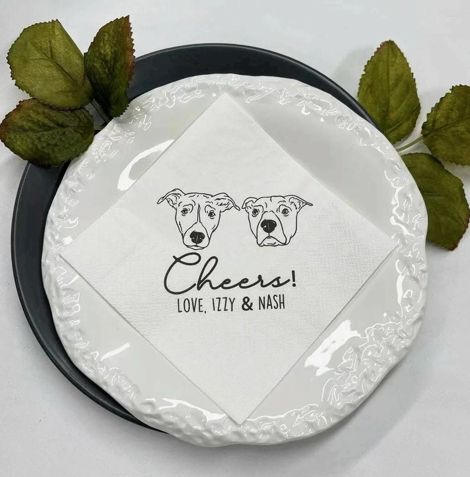 50pcs Personalized Dog Napkins, Custom Wedding Cocktail Napkins, Personal Illustrated Pet Portrait, Customized Party Napkins, Pe