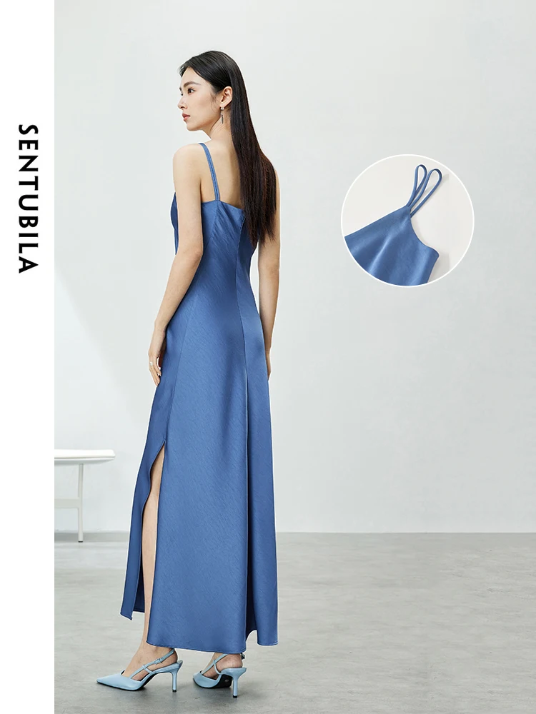 SENTUBILA Side Split Camisole Maxi Dress for Women 2024 Summer Fashion Sexy V Neck Sleeveless Long Dresses Party Club 141L53637