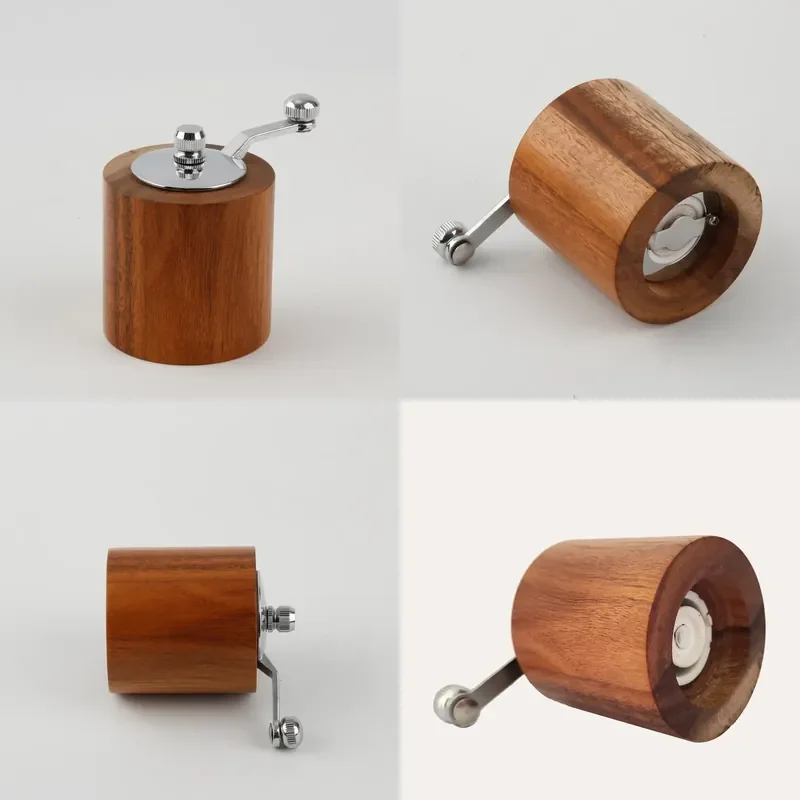 Hand Crank Herb and Spice Grinder Wooden Acacia Salt and Pepper Mill Set Manual Kitchen Seasoning Tool