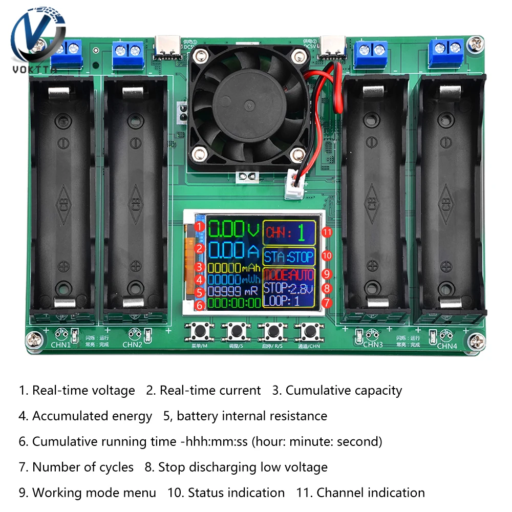 18650 Lithium Battery Capacity Tester Module MAh MWh Digital Battery Power Detector Module 18650 Battery Tester Module Type-C