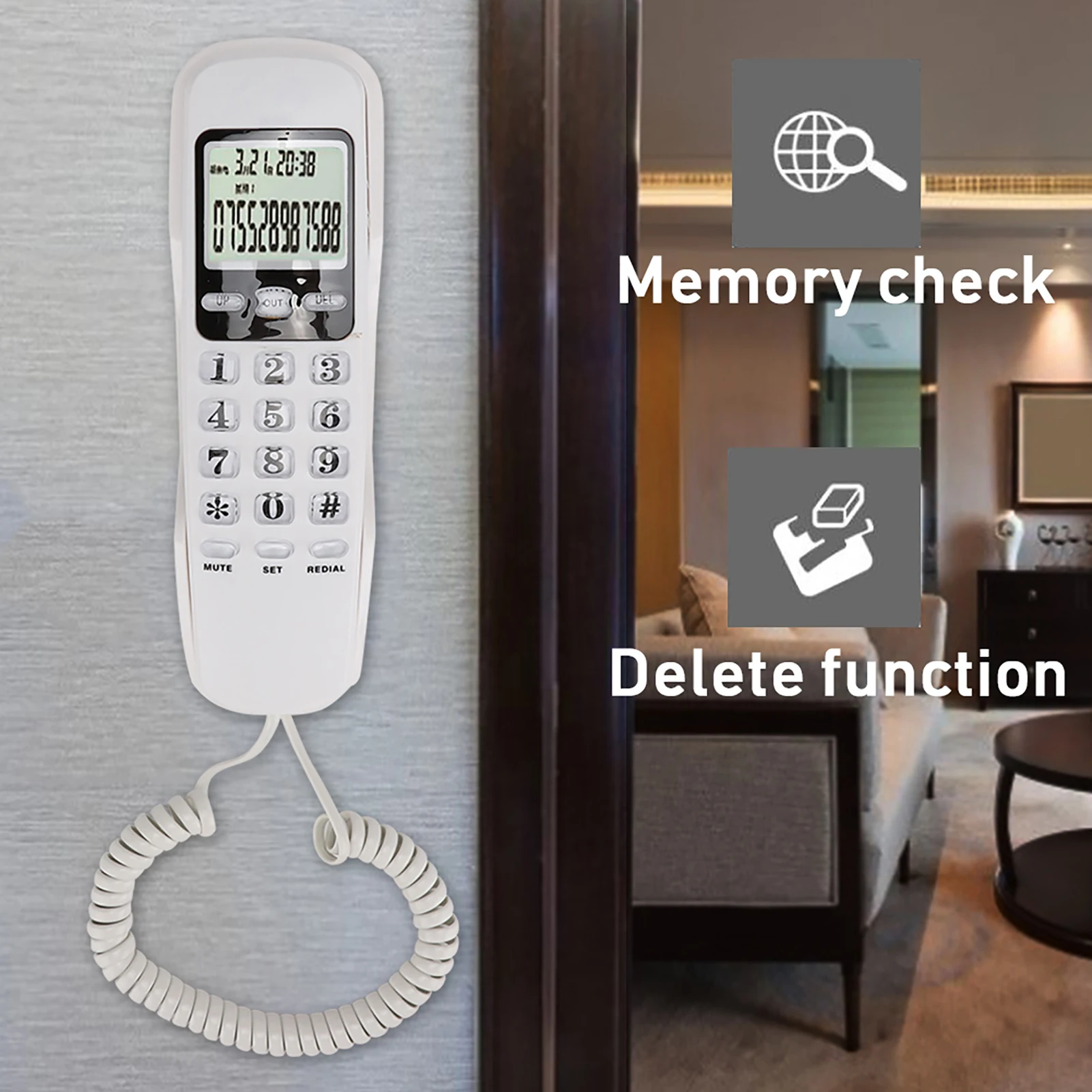 KX-T888CID English-Language LCD Caller ID Phone with Blank Screen, Wall-Mounted Landline, Equipped with Dual Caller ID System