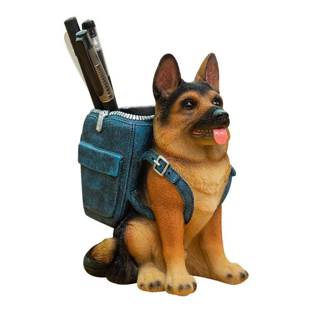 Multifunctional With Backpack Dog Pen Holder Hand-painted Cartoon Resin Dog Statue Cute Desktop Storage Container Bedroom
