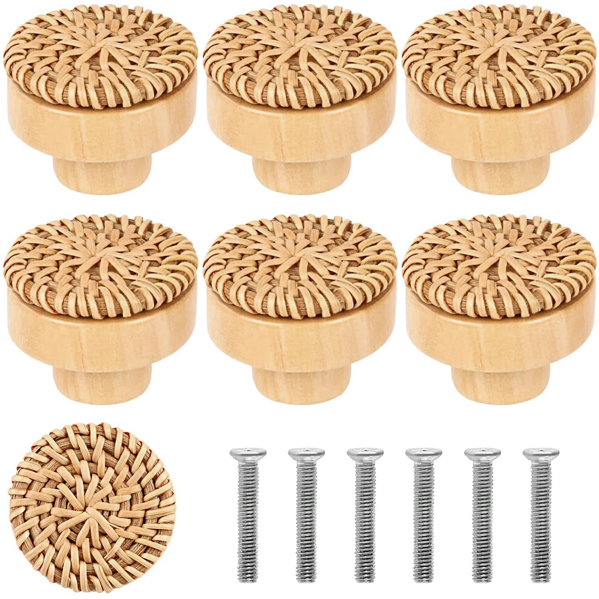 6/12pcs Rattan Cabinet Knob Handle Drawer Hand Pulls Replacement Furniture Door Cupboard Kitchen Bathroom Hardware Accessories