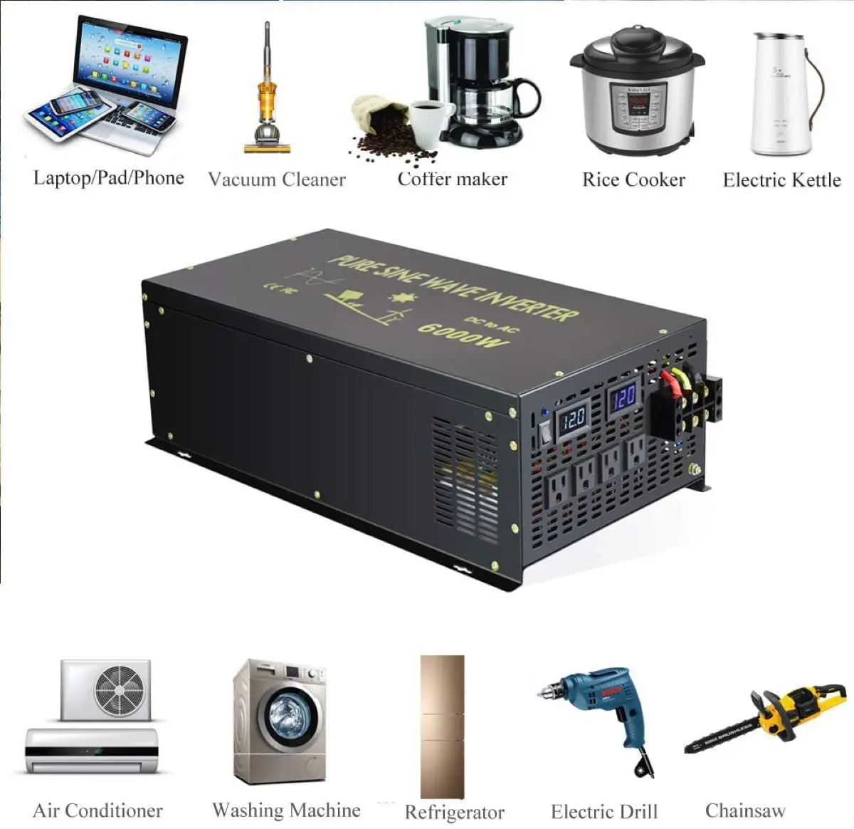 7000 واط عاكس الطاقة الشمسية موجة جيبية نقية التحكم عن بعد 12 فولت/24 فولت/36 فولت/48 فولت تيار مستمر إلى 110 فولت/120 فولت/220 فولت/230 فولت/240 فولت التيار المتناوب محول مضخة الحفر