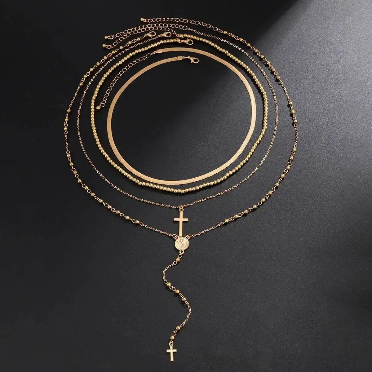 

4Pcs/Set Simple Cross Jesus Coin Pendant Choker Necklace for Men Collares Goth Adjustable Snake Chain Neck Jewelry New