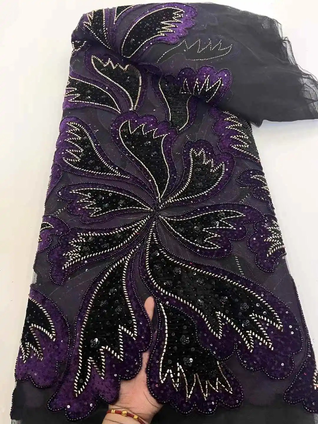 

2025 African French Nigerian High End Tulle Lace Fabric With Beads Sequins Embroiderg Mesh for Wedding Party Bride Sewing Dress