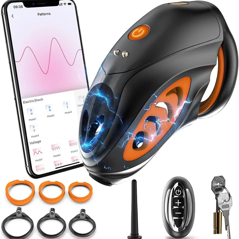 New Wireless Remote Control Electric Shock Cage Male Chastity Cock Ring Lock Electrically Stimulated Penis Cage Adult Sex Toys view 2