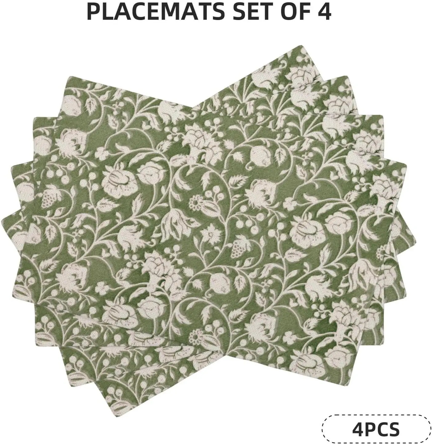 Floral Placemats 12x18 Inch Set Of 4, Flower Print Linen Table Place Mat Neutral Vintage Decoration Washable Table Mats Sage Gre