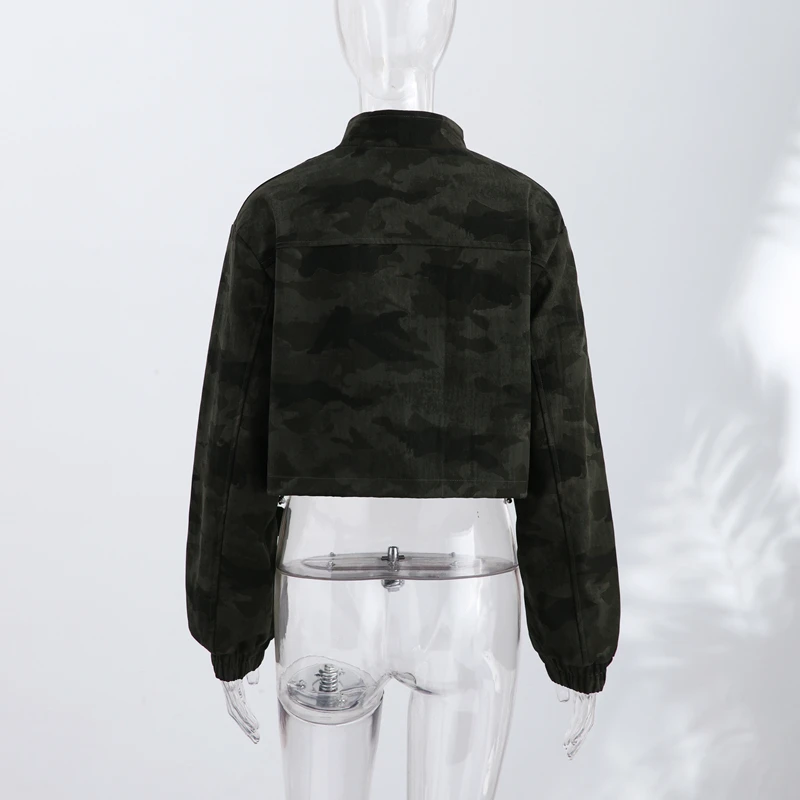 Women Camo Print Hooded Zipper Jacket Elastic Cuff Jacket Cropped Short Length Loose Puffer Winter Warm Winter Street Jackets