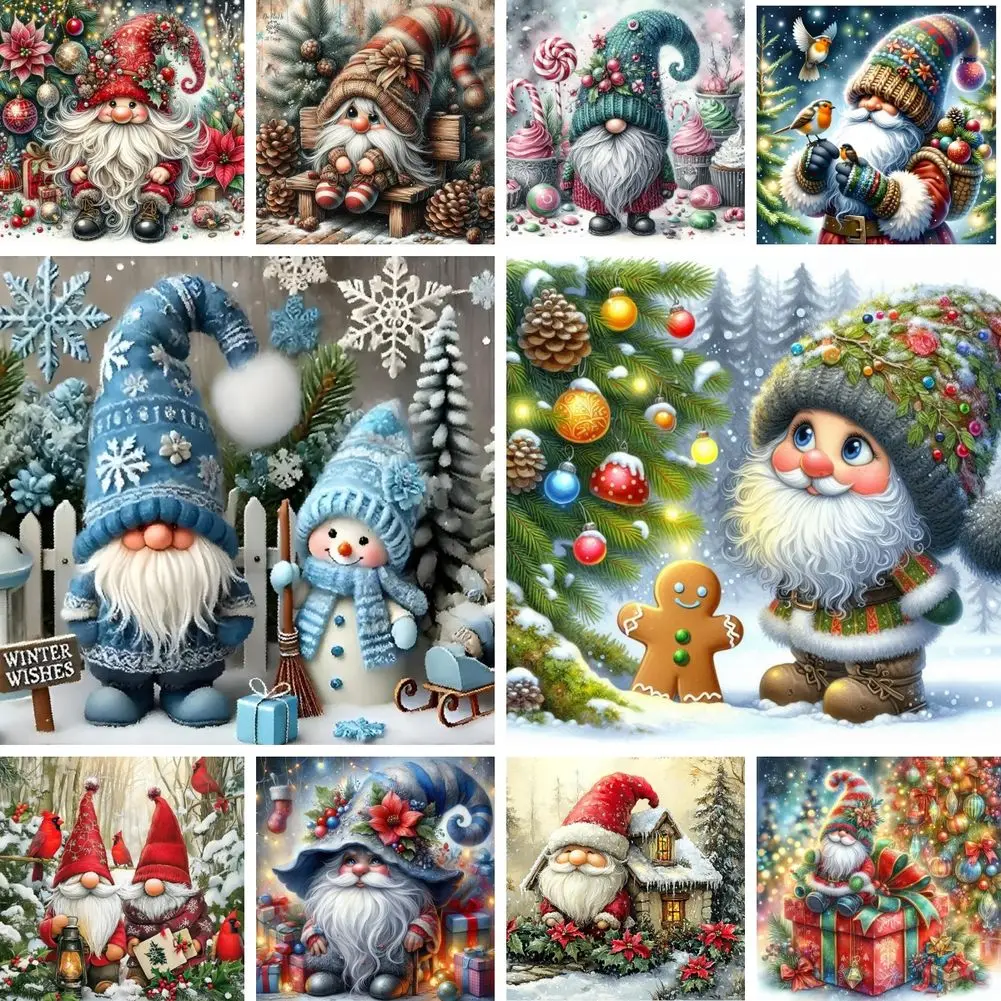 Winter Wishes Gnome Robin Bird Picture Diamond Painting Kits for Adults Diy Full Round/Square Christmas Party Wall Crafts Gift