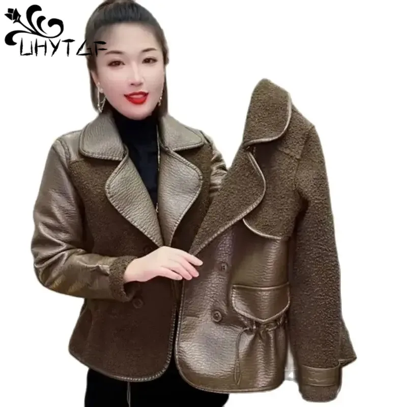 

Faux Leather Jackets Womens Fashion Double-Sided Wear Autumn Winter Leather Coat Female Double-Breasted Short Tops Outerwear 550