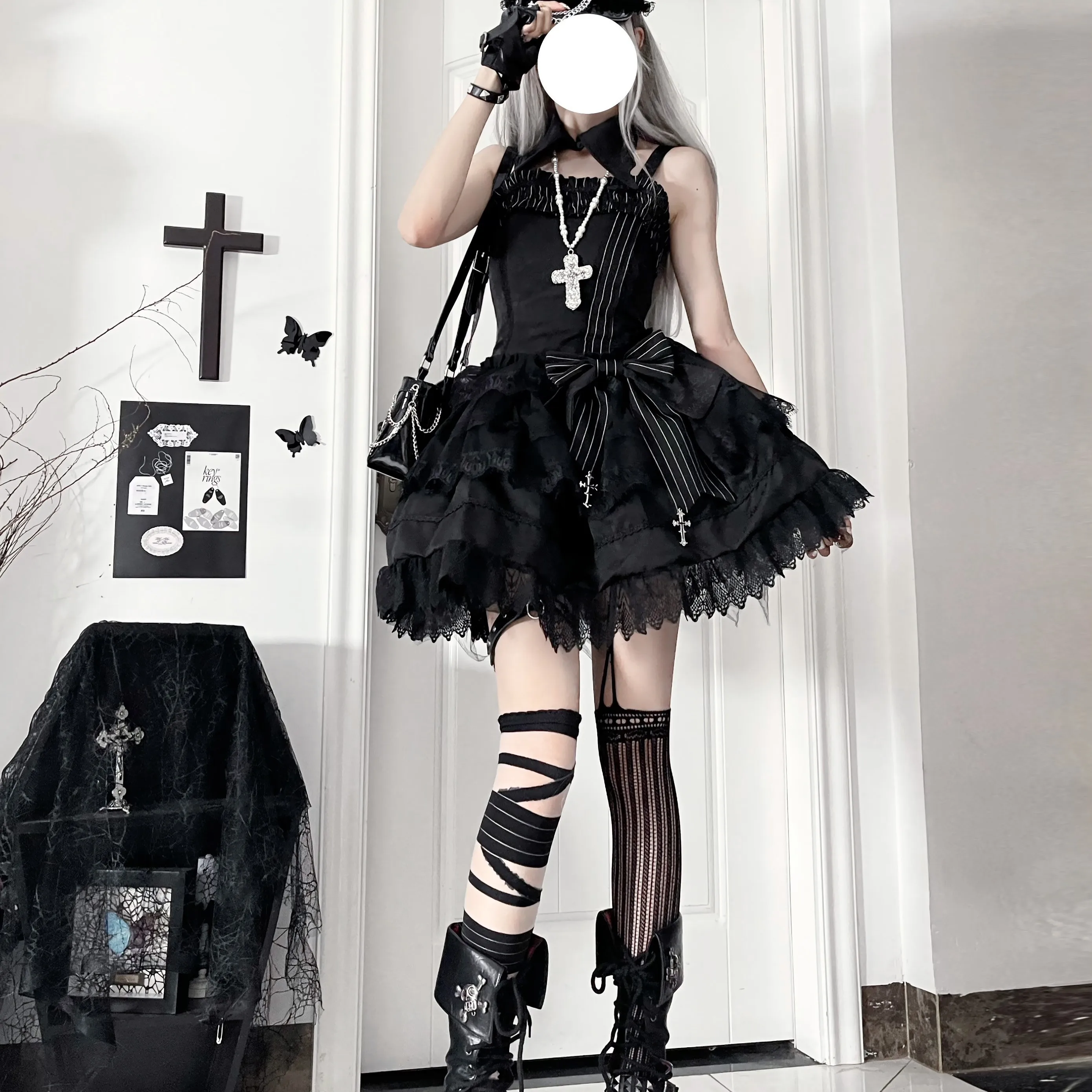 Black Gothic Striped Slim-fit Dress 2025 Summer Original Lolita Sweet Cool Girls Bow High Waist Lace Splicing Cos Black Dress - AliExpress 200000345 Black Gothic Striped Slim-fit Dress 2025 Summer Original Lolita Sweet Cool Girls Bow High Waist Lace Splicing Cos Black Dress - AliExpress 200000345
