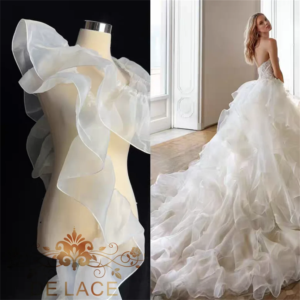 

HS Colorful Pleated Curls Ruffled Edge Organza Lace Wedding Dress DIY Accessories
