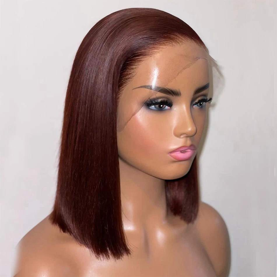 

Soft Burgundy 99j Preplucked Glueless 180%Density Short Bob Straight Deep Lace Front Wig For Black Women BabyHair Wine Red Daily