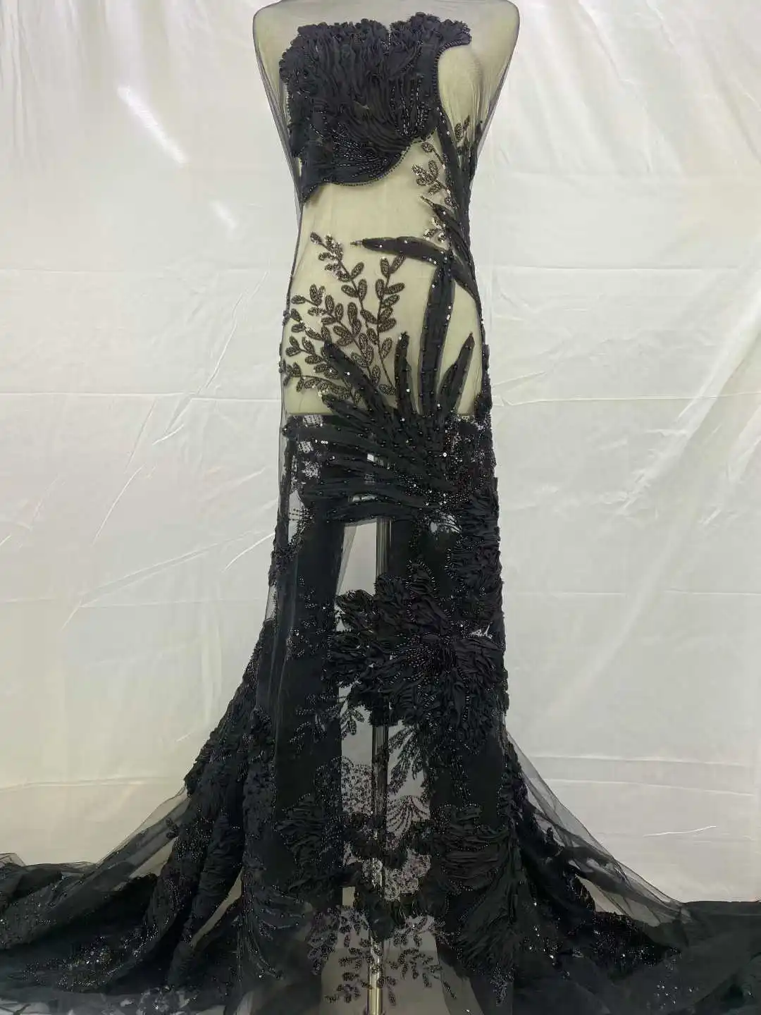 Afrikaanse kralen tule kant stof Franse Nigeriaanse mesh pailletten geborduurde kant stof dames diner jurk naaien