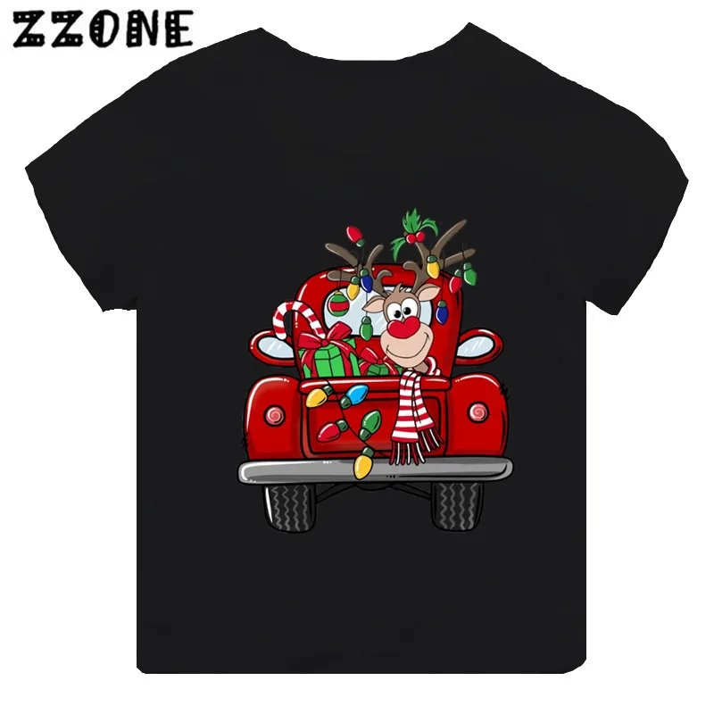 T-shirt noir à manches courtes pour enfants, joyeux Noël, gnome, cerf, père Noël, imprimé, drôle, vêtements pour filles, bébé, garçons, enfants, Y, TH5865