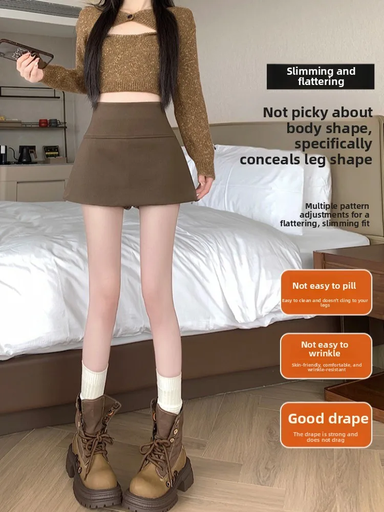 Caramelo xadrez saia de lã feminina outono inverno a linha envoltório cintura alta ort saia calças commute sle bordado