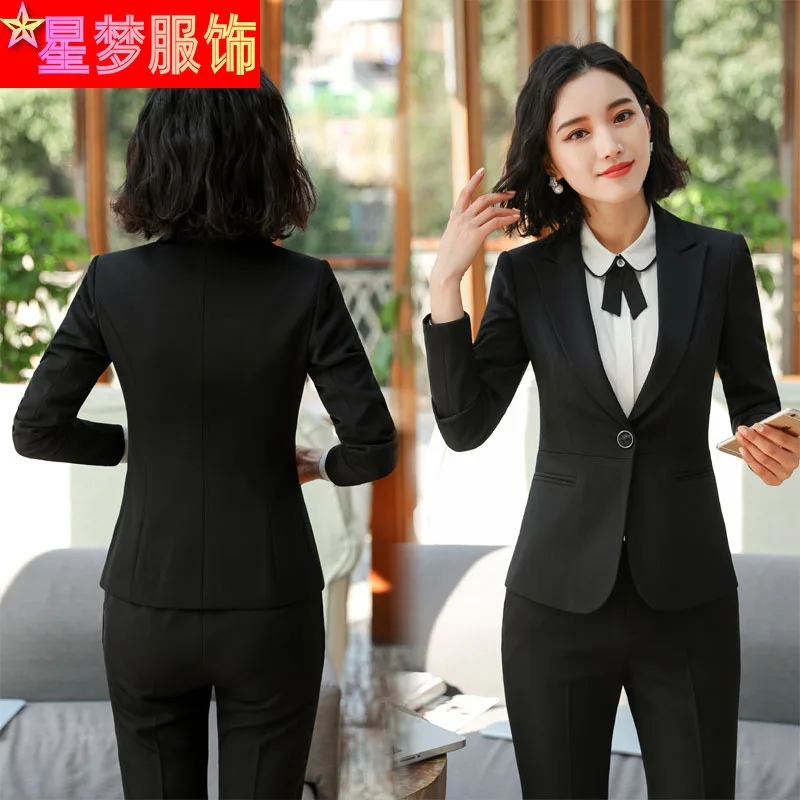 1911 Long Sleeve Lapel Ol Business Women's Clothing Suit Work Clothes Business Blue Formal Suit Waiter Work Clothes Female