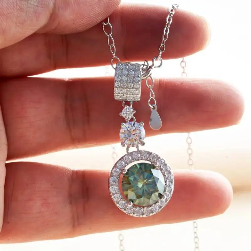 JoyceJelly 5ct Moissanite Pendant Necklace With  Certified Blue-green Pink Circular Shape D Color Vvs Moissanite Jewelry Gift