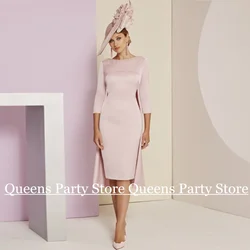 Dusty Pink Mother Party Dresses Wedding Gugest Gown Cape Customized 3/4 Sleeve Scoop Neck Pearls Satin Mother of The Bride Dress