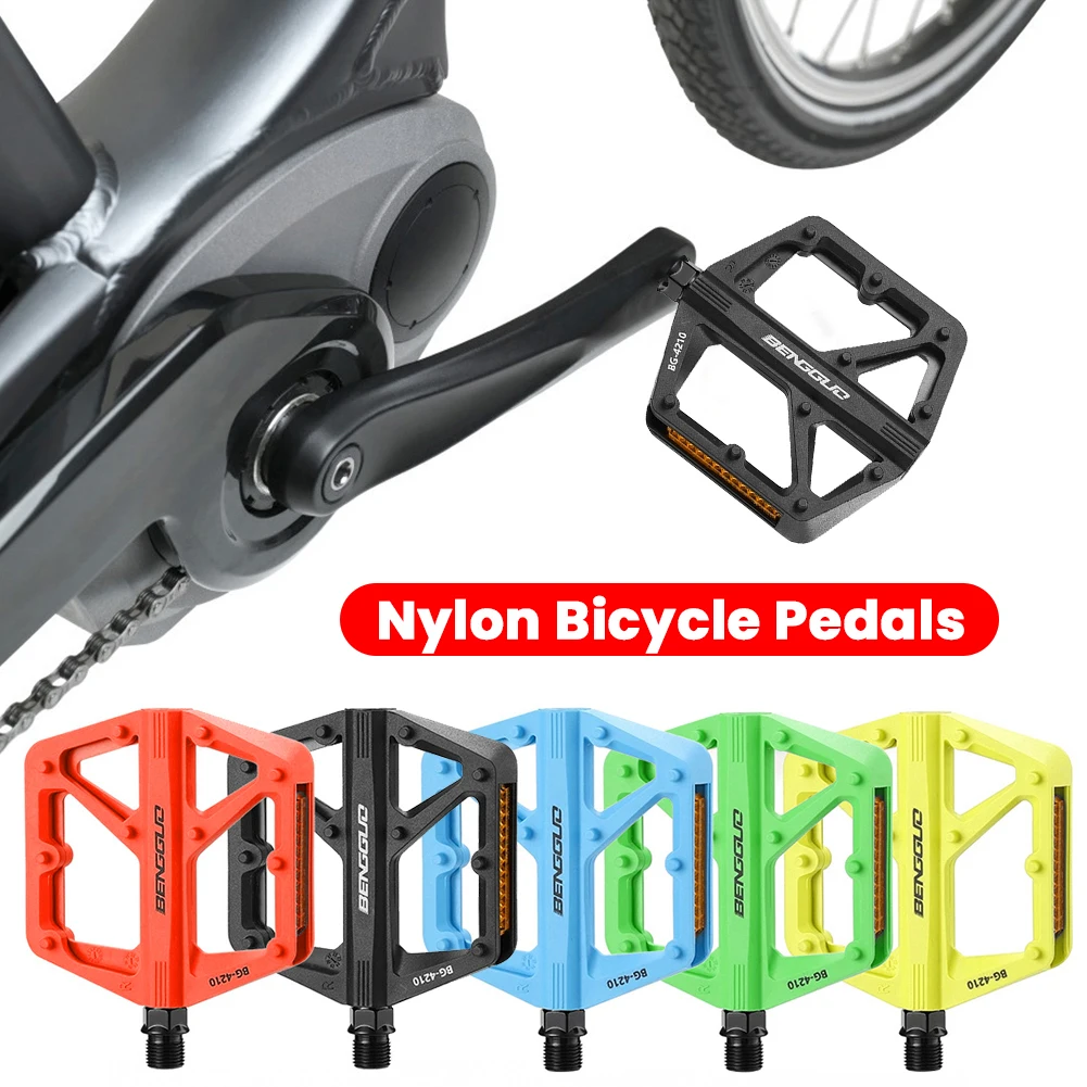 Doppelte DU-Lager Nylon-Fahrradpedale mit Reflektor für Mountainbikes und Rennräder, Flache Fahrradplattformpedale, Fahrradzubehör