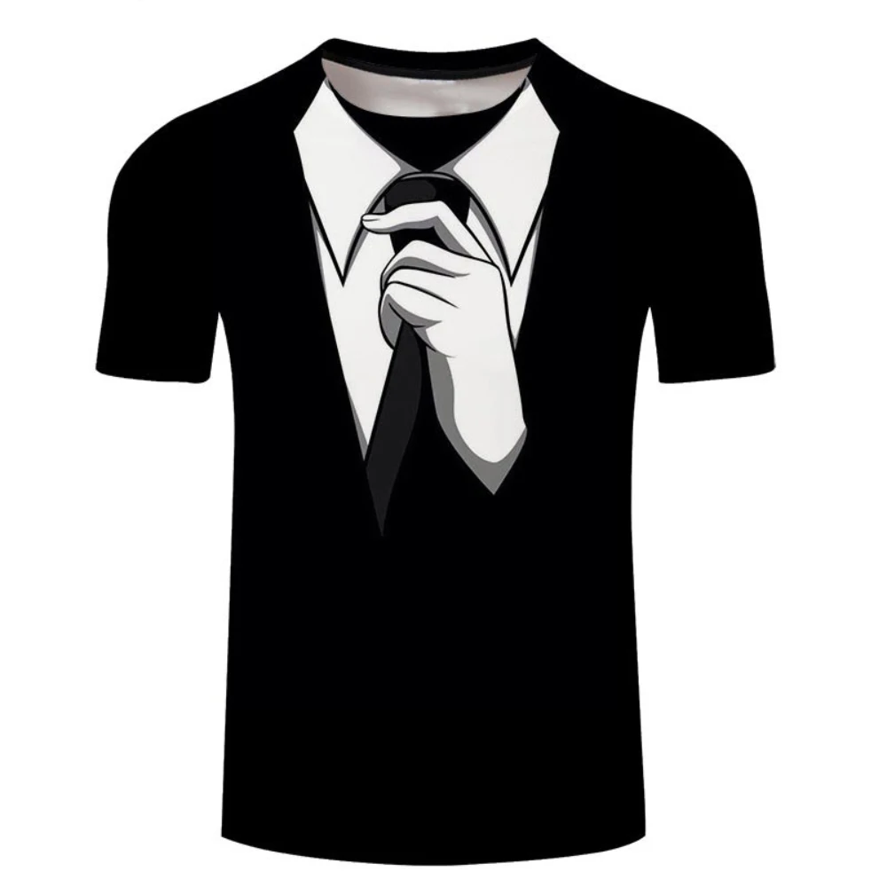 Bow Tie T-shirt Tuxedo Retro Tie Suit 3D Print T Shirts Funny Fake Suit Tops Men Oversized Short Sleeve Harajuku Streetwear Tees