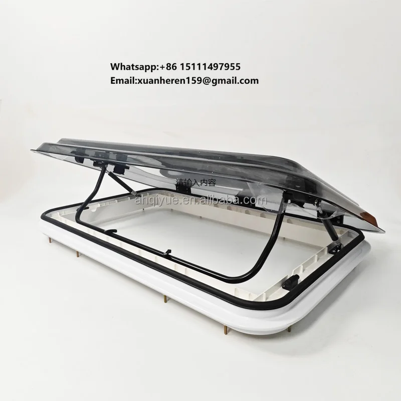 

White or Black Aluminum Top Frame RV Caravan Camper Trailer Roof Skylight Window 960*650mm with LED Lights and Curtain