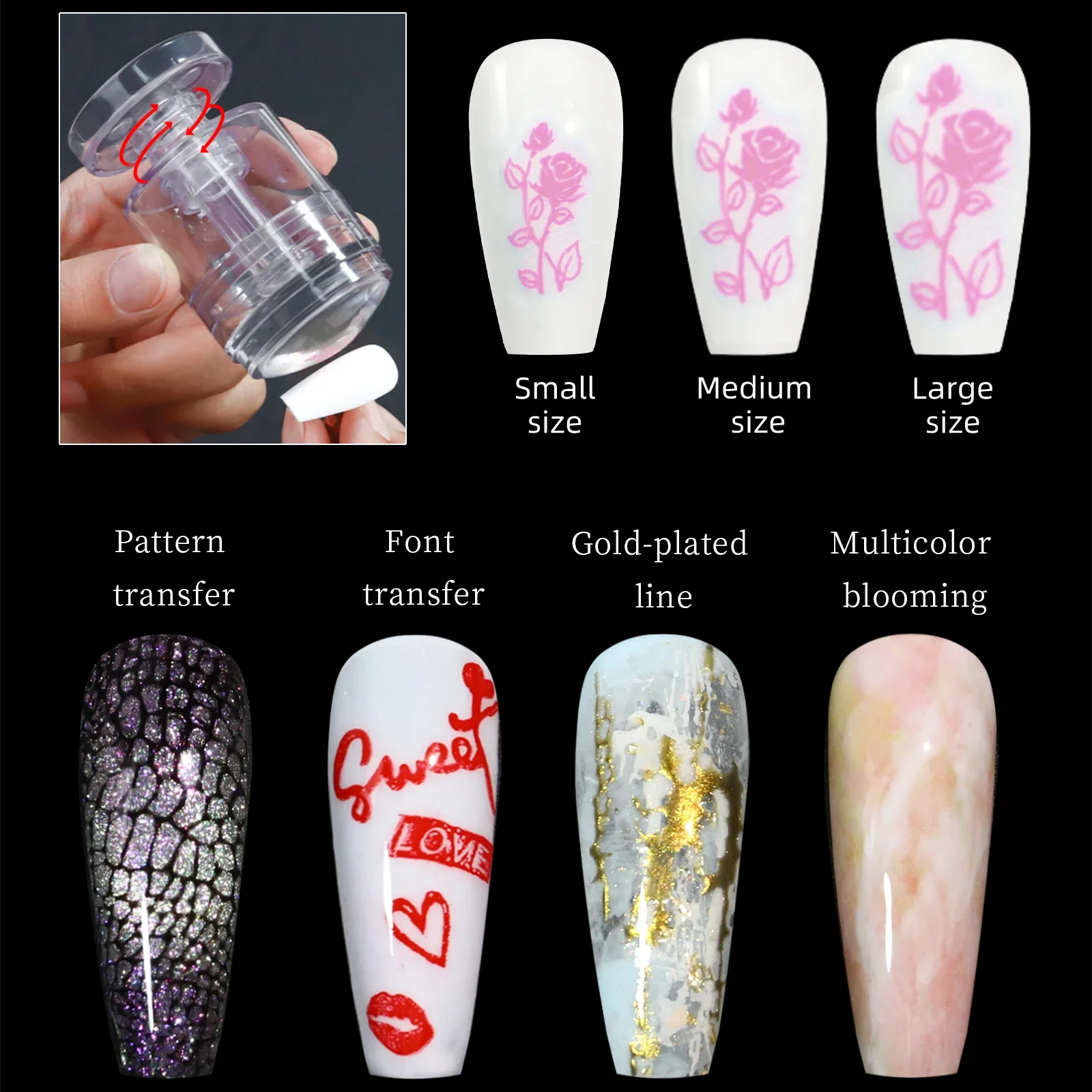 Rotatable Transparent Stamps Variable Pattern Size Silicone Fingertip Printing French Nail Seal Stamper Scraper Accessories Tool