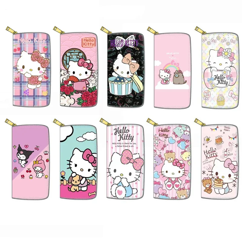 Carteira Sanrio Hello Kitty para mulheres, My Melody Cartoon, bolsa de moedas longa, alta capacidade, meninas, saco de embreagem anime, presentes multifuncionais, novo