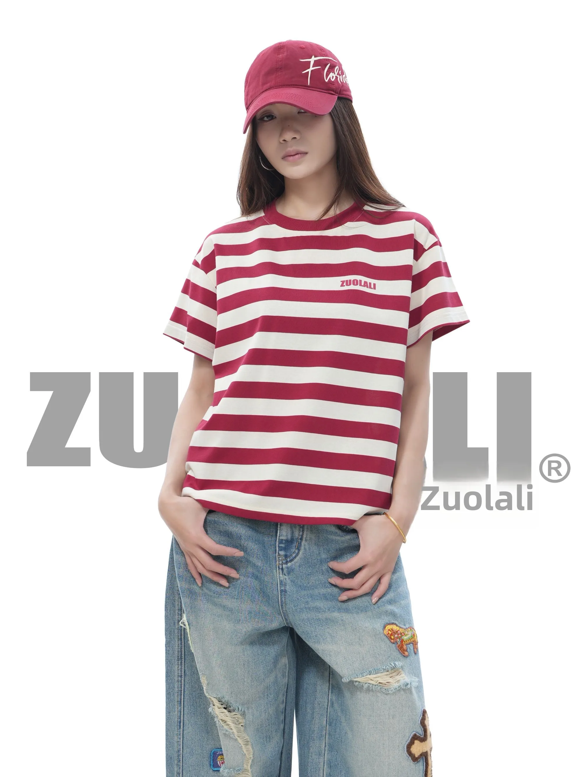 

Classic Color Blo Stripe Design round Ne ort Sve T irt Women's Loose Fit Cotton Polyester Blend Waterproof