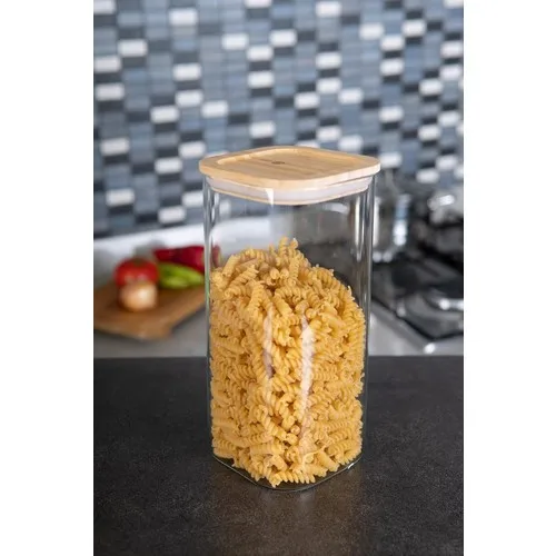 Acar Bamboo Square Glass Jar With lid 1.65 Lt