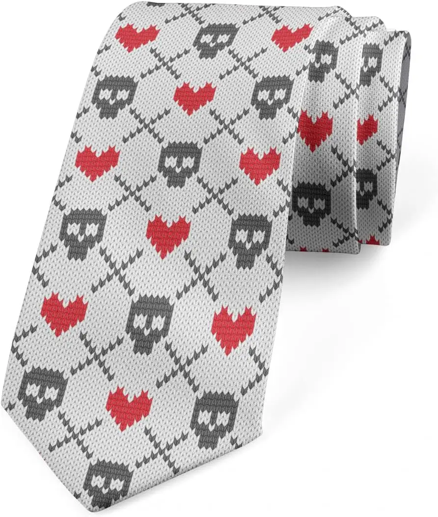 Skeleton Heart Vintage Tie Multicolor Modern Men\'s Tie Halloween Shirt Mens Ties Suit Accessories Print One Size