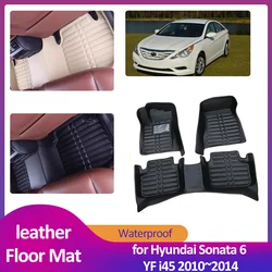 Car Floor Mat for Hyundai Sonata 6 YF i45 2010~2014 2011 2012 Leather Foot Inner Liner Waterproof Carpet Pad Custom Accessories