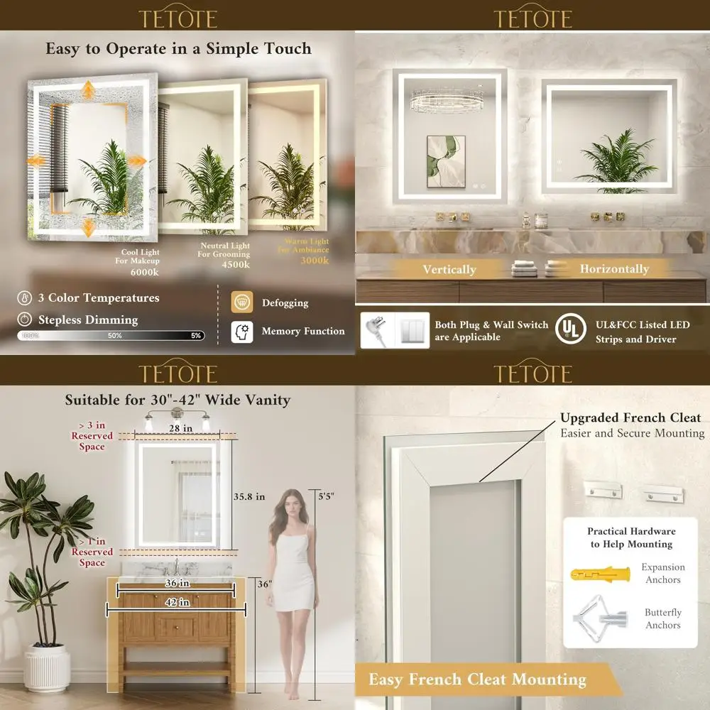 مرآة حمام مضيئة 28 × 36 LED مع إضاءة مضادة للضباب، 3 ألوان، زجاج مقسى مقاوم للماء والكسر #1