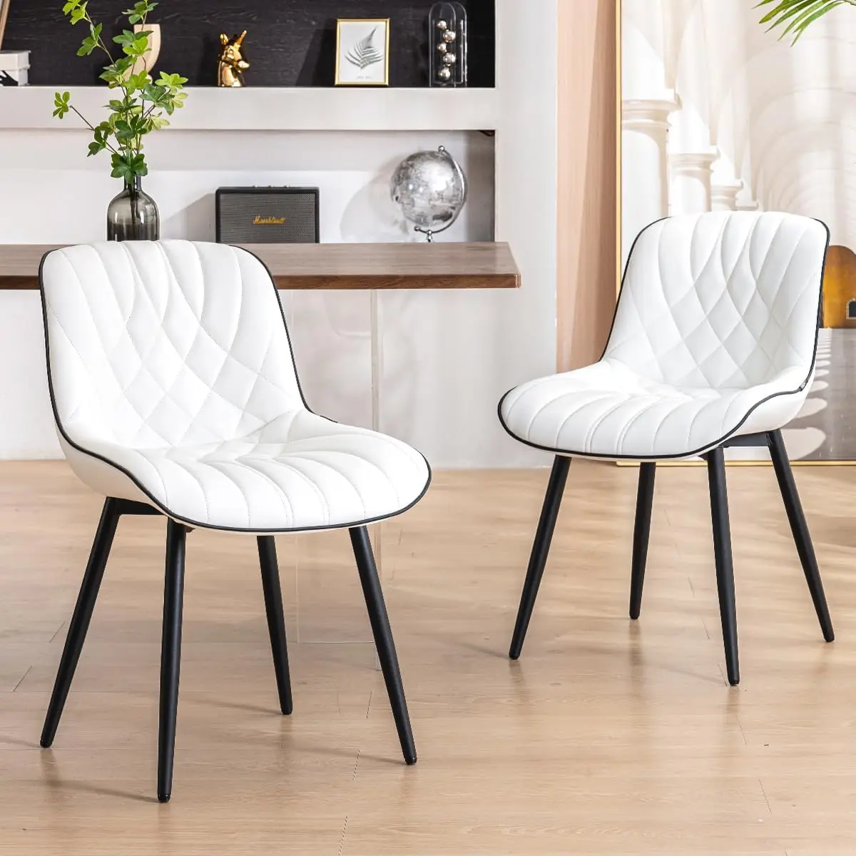 

Dining Chairs Set of 2 Mid Century Modern Kitchen Chair Comfortable Upholstered Faux Leather Dinner Chairs