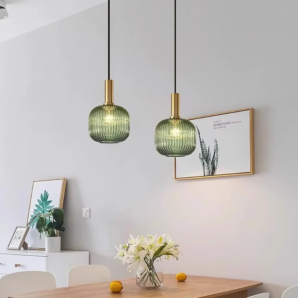 Luces colgantes de cristal para restaurante nórdico, lámpara de comedor, Lustre de cabecera Simple, iluminación colgante LED E27