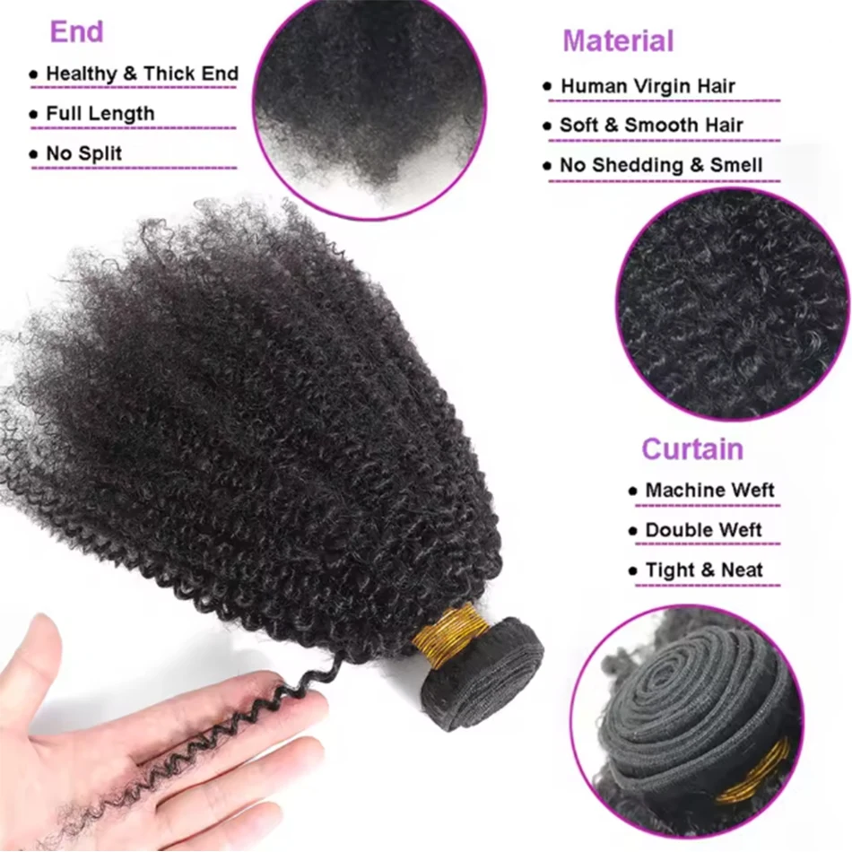 4C Afro Kinky Rizado Virgen Brasileño Cabello Humano Weft Extensiones Paquete para Mujeres Afroamericanas Tejido de Cabello 4