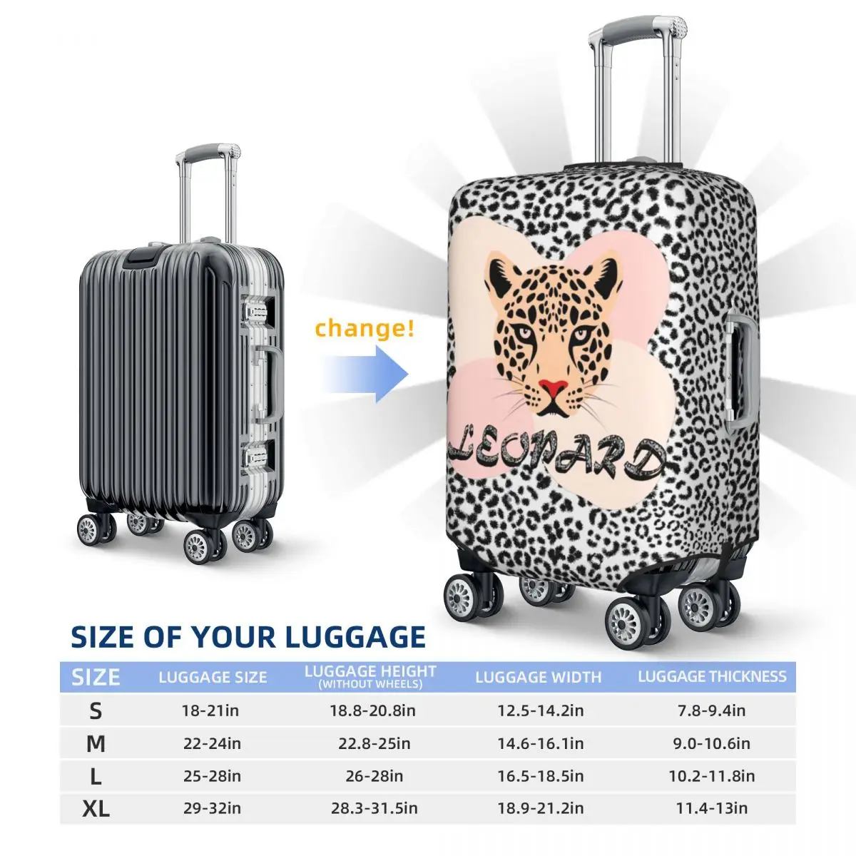 لطيف ليوبارد الفهد طباعة غطاء أمتعة السفر قابل للغسل غطاء حقيبة حامي صالح 18-32 بوصة