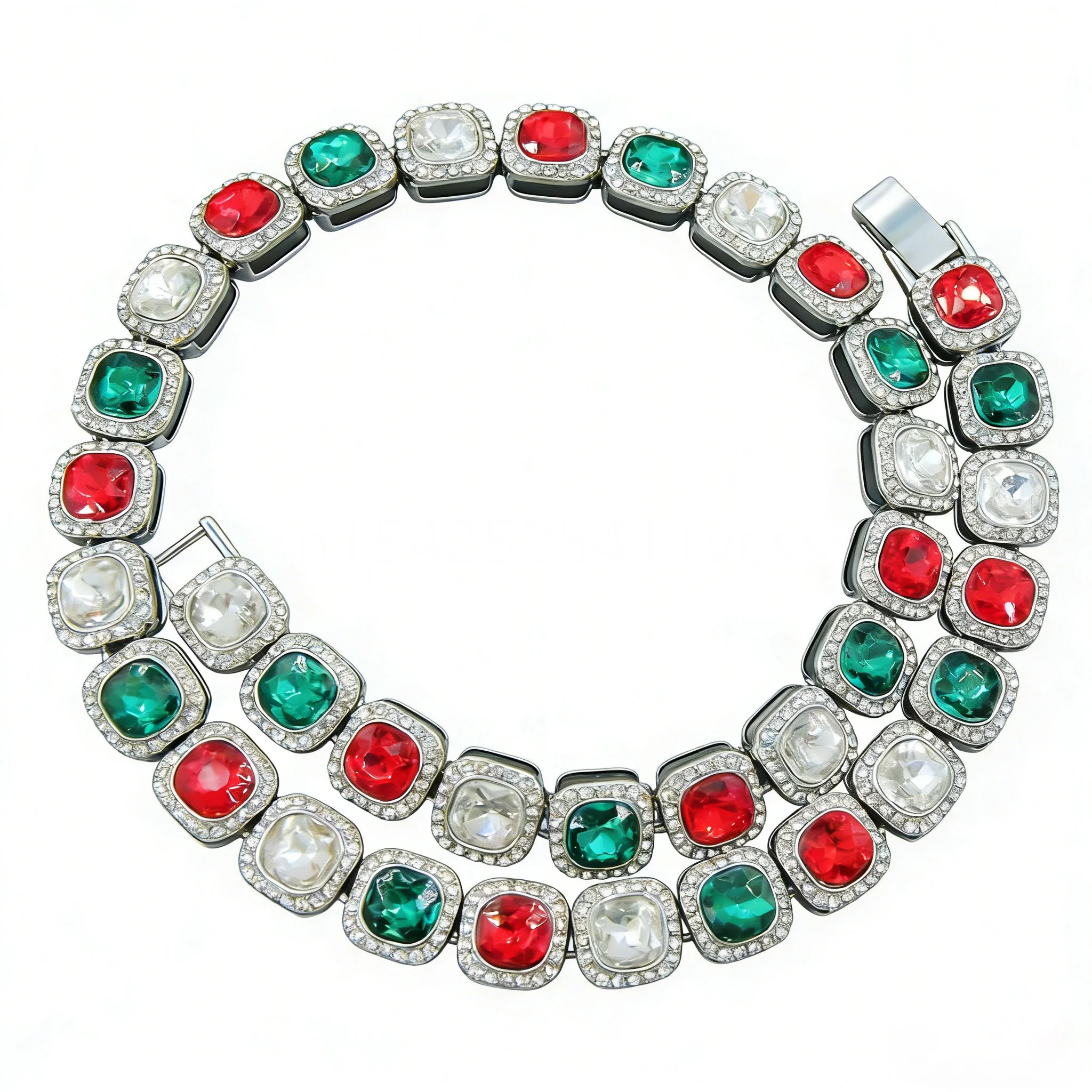 Hip Hop Luxury Square Colorful Rhinestones CZ Tennis Chain Choker Necklace Male Femalebling Punk Bracelet Jewlery Couple Gift