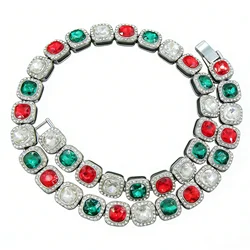 Hip Hop Luxury Square Colorful Rhinestones CZ Tennis Chain Choker Necklace Male Femalebling Punk Bracelet Jewlery Couple Gift