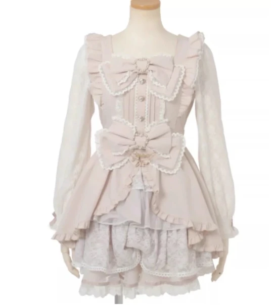 Japanese Style Cute Bow Short Sleeve Slim Lace Lolita Cake Dress Culottes Set Spring Summer Women Girls Sweet Shorts Set Outfits