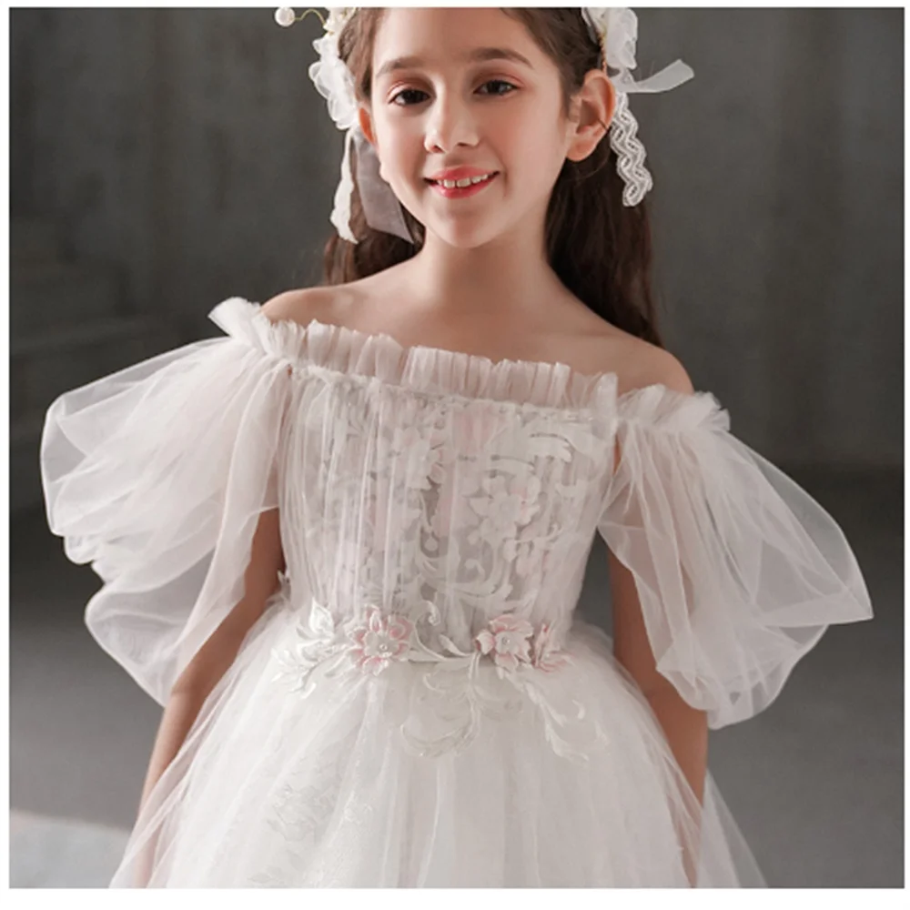 

Flower Girl Dresses Simple Flat Collar First Communion Gowns Birthday Wedding Ball Dream Gift For Children Customized Clothing