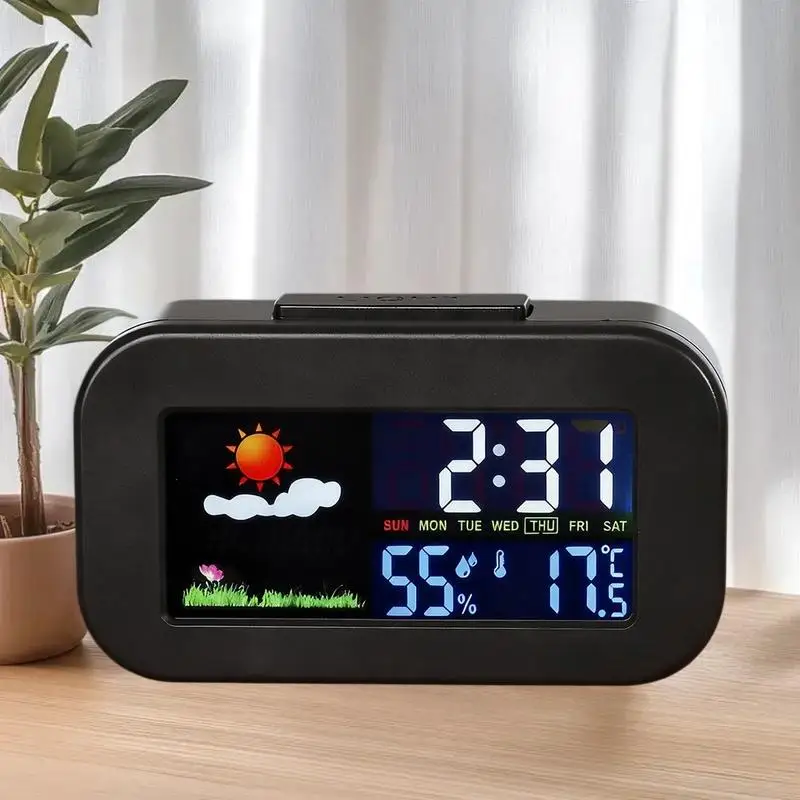 Intelligent Weather Station Clock With Color Display Temp Humidity Monitor Backlit For Kids Teens Bedroom/Dorm Desk