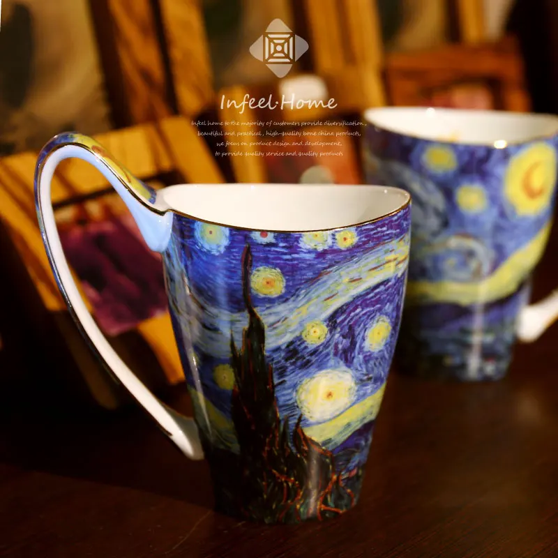 

Van Gogh Starry Night Retro Bone China Teacup Golden Mug Gilded Mug Coffee Mug Milk Cup gilding Porcelain Cup Ceramic Mug