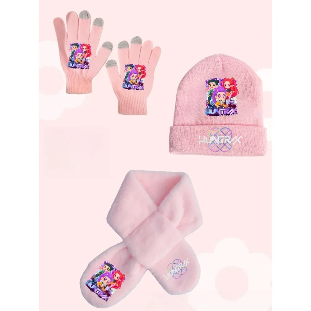 K-pops Knitted Hats Kids Demons Winter Warm Knitted Hat Scarf Glove Hunters Anime Mira Rumi Zoey Cosplay Cap Christmas Gift