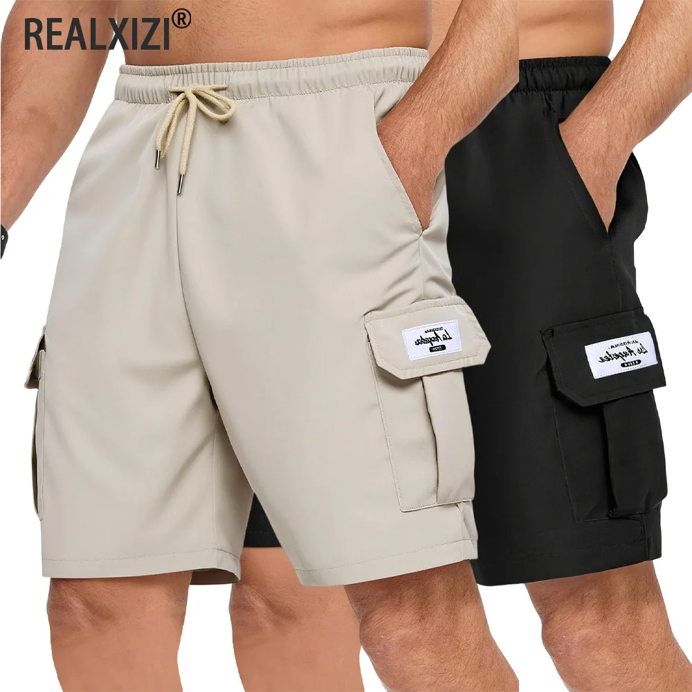 

Летние мужские шорты-карго до колен, повседневные свободные шорты с эластичной талией и шнурком, с карманами, быстросохнущие спортивные шорты, уличная одежда